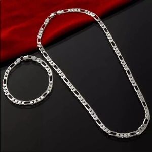 Men silver bracelet & necklace link chain